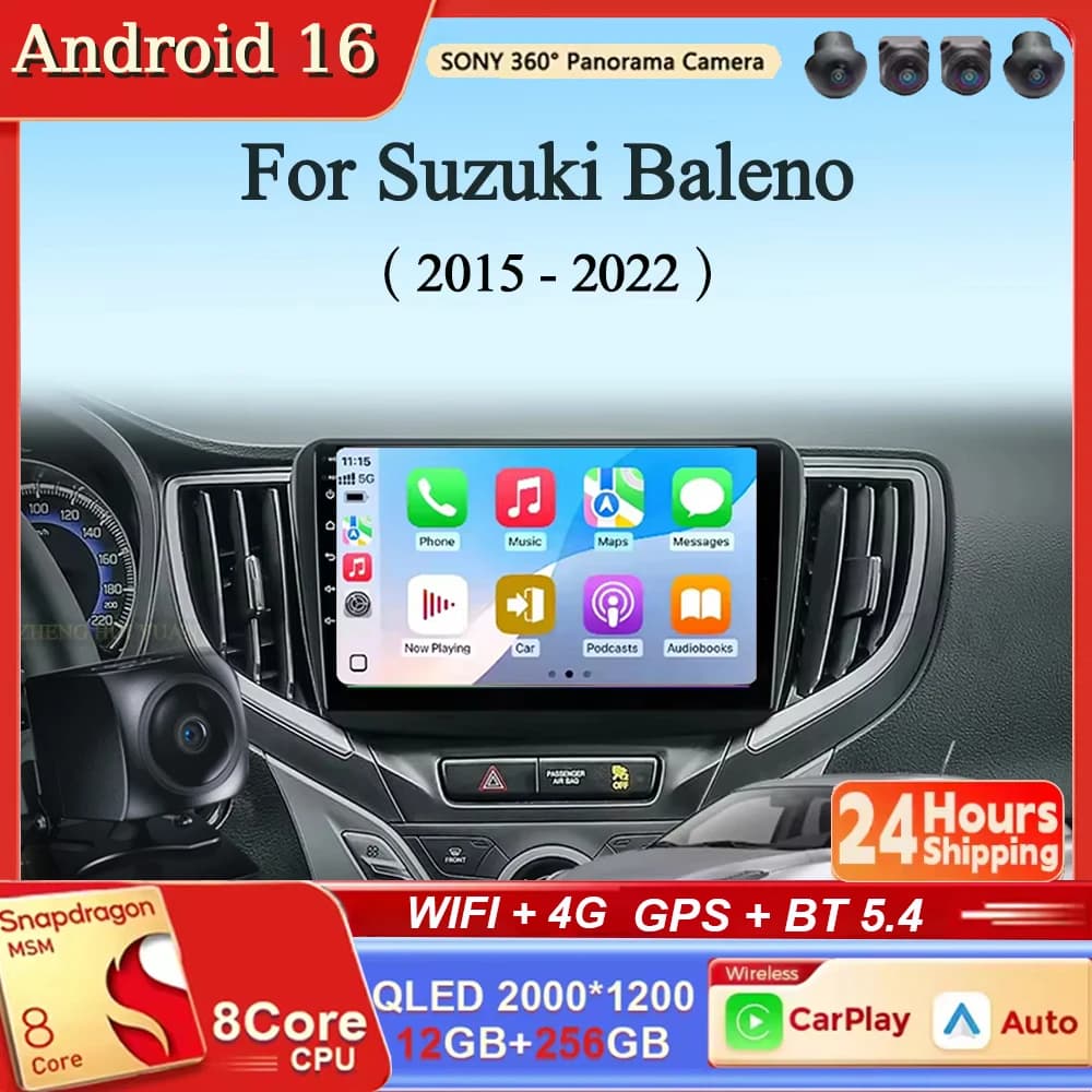 Autoradio Multimediale Android 16 per Suzuki Baleno 2015-2022 con GPS, Supporto Telecamera Posteriore, Carplay, OBD, Lettore Video e Wi-Fi 4G