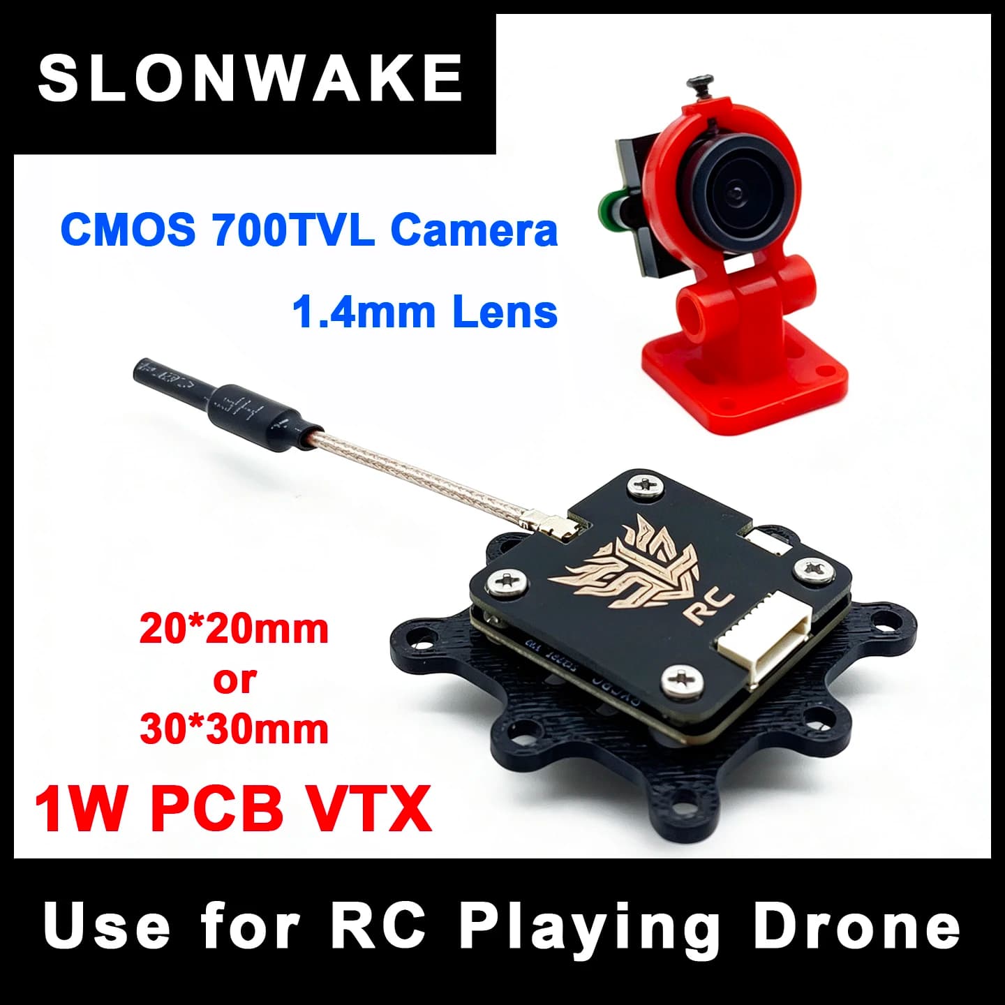 SLONWAKE 5.8G 200/500/1000mW adjustable transmitter launcher 20*20mm 30*30mm and 1.4mm cmos 700TVL Camera for RC Playing Drone