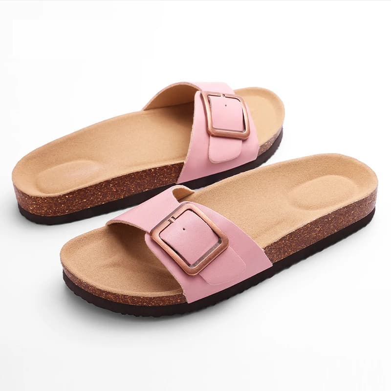 Litfun Women's New Cork Sandals 2025 Summer New Clogs Slippers Leather Flat Mules Outdoor Beach Slippers With Adjustable Buckle