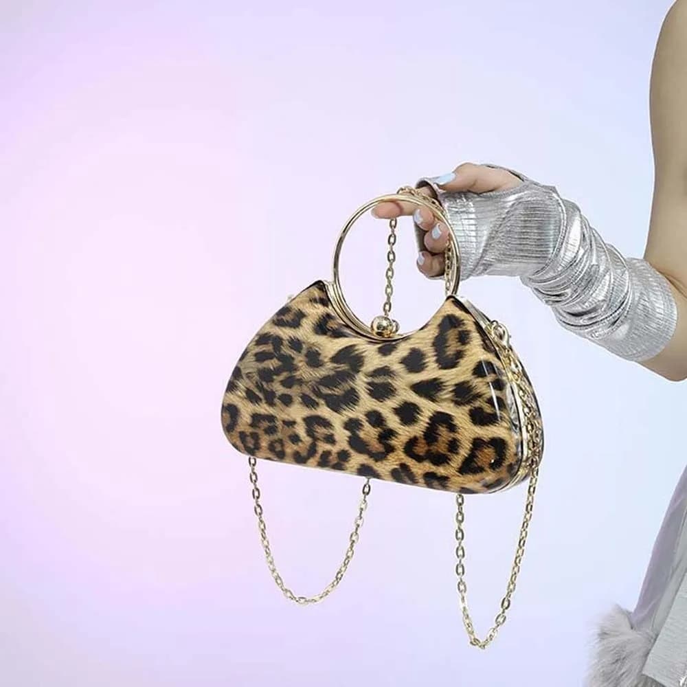 Versatile Leopard Print Handbag Hand-held Purse Large Capacity Lady Retro Chain Bag Waterproof Multi-function