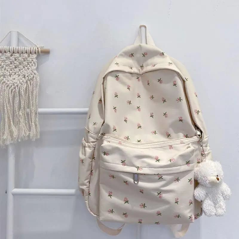Floral Women's Backpack Student Bookbag Dual Shoulder Summer Style Polyester Interior 14 Inch Laptop Compartment