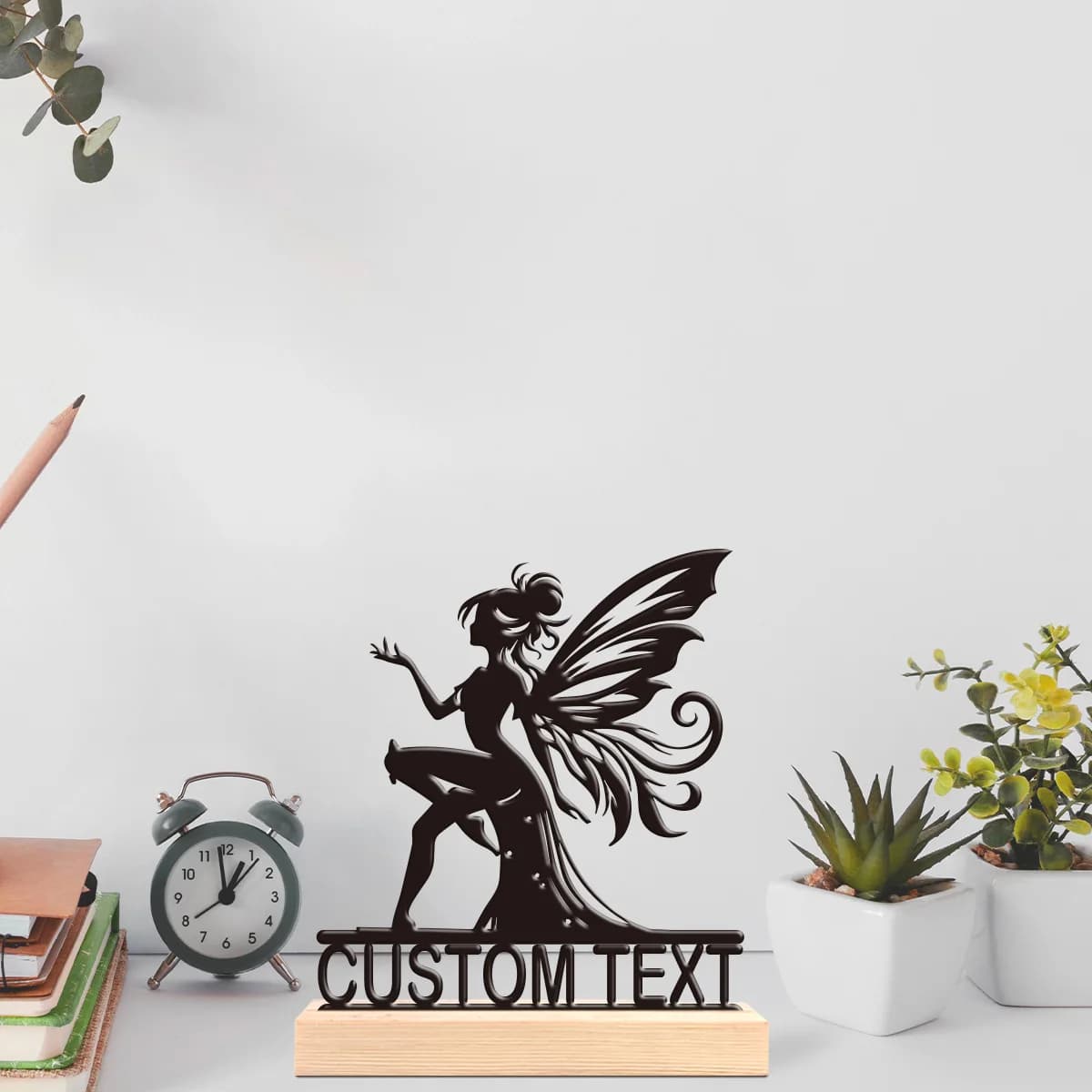 1pc Interesting Desktop Metal Statues Custom Content With Wooden Base Holiday Gifts for Family and Friends