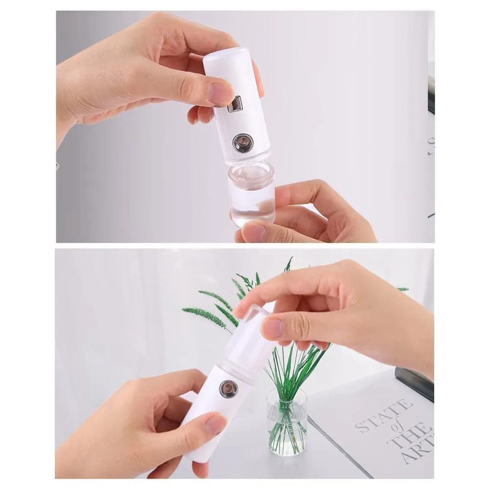 Mini Vaporizzatore Facciale Portatile, Nebulizzatore Nano per Cura della Pelle, Idratante per il Viso, Timer 60S, Materiale ABS, Design Antiscivolo