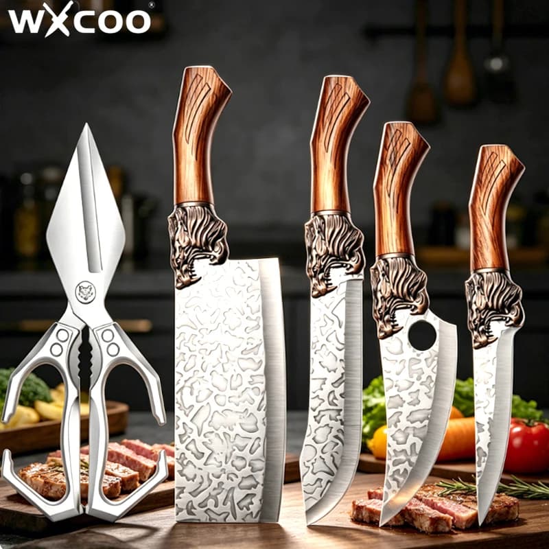 Coltello da Cucina Professionale WXCOO Forgiato per Disossare, Affettare Frutta e Verdura, Coltello da Macellaio in Acciaio Inossidabile, Utensili da Taglio per BBQ
