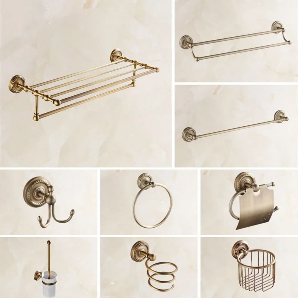 Set di accessori per il bagno a parete in ottone antico, porta carta igienica/gancio per accappatoio/ portasciugamani/anelli ZJ003