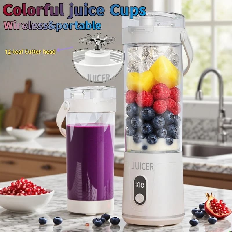 Portable 600 ml 12 blades for smoothies USB rechargeable travel juicer double cup fruit blender