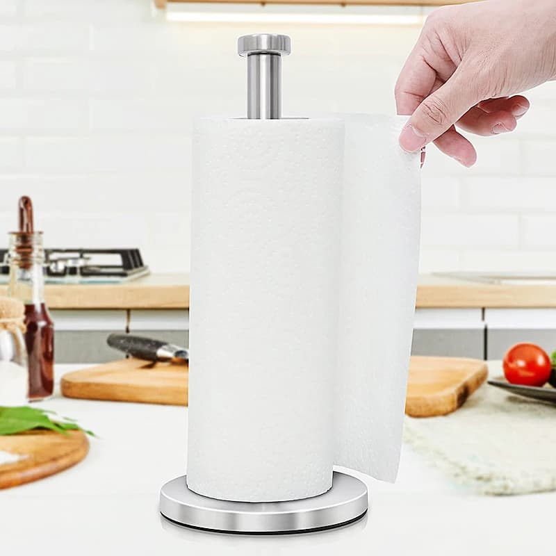 Paper Towel Holder Countertop, Standing Paper Towel Roll Holder for Kitchen Bathroom, Paper Towel Holder Stand with Weighted Bas