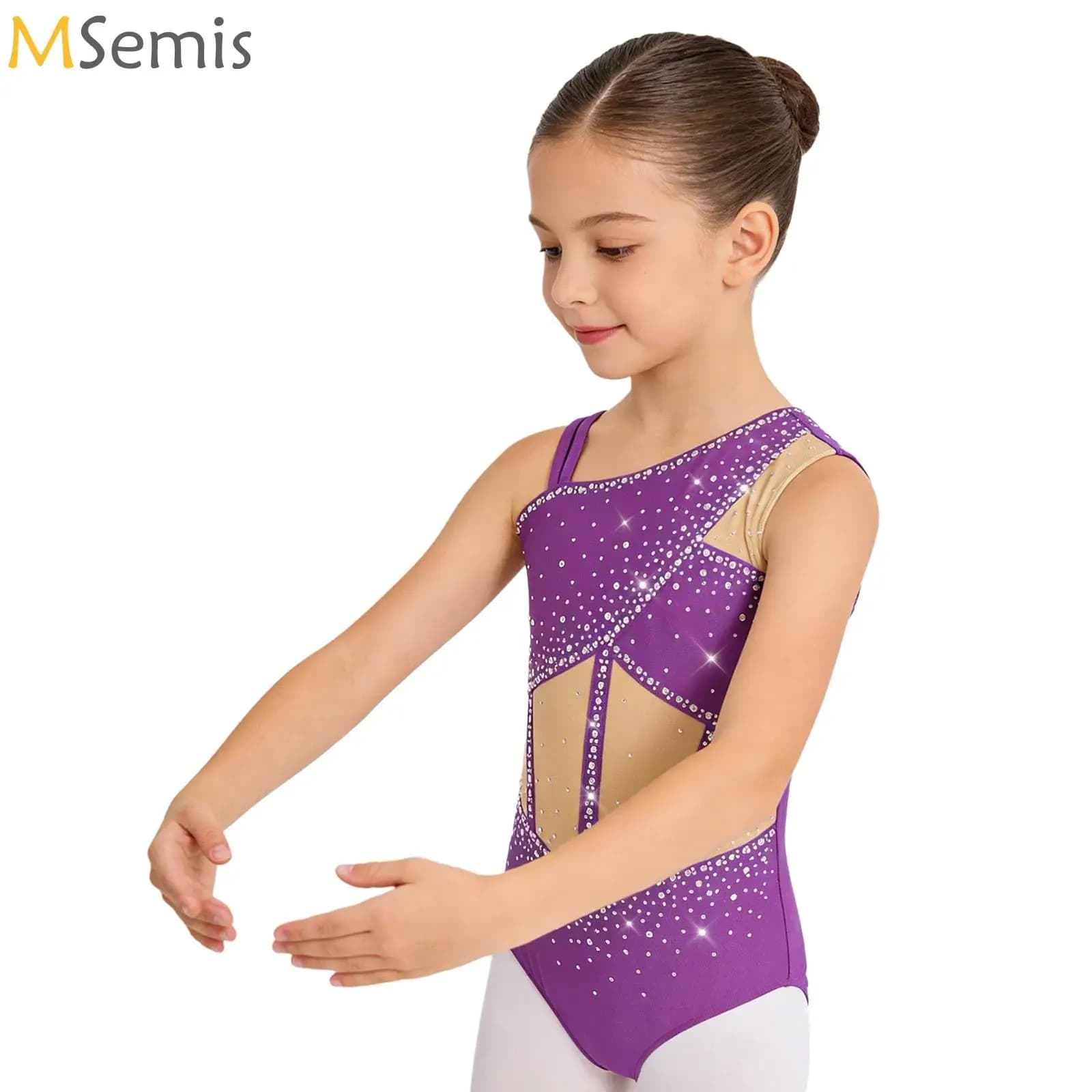 Body da Ginnastica per Bambine con Blocchi di Colore Asimmetrici, Leotard da Balletto, Unitard per Pattinaggio Artistico, Abbigliamento per Esibizioni