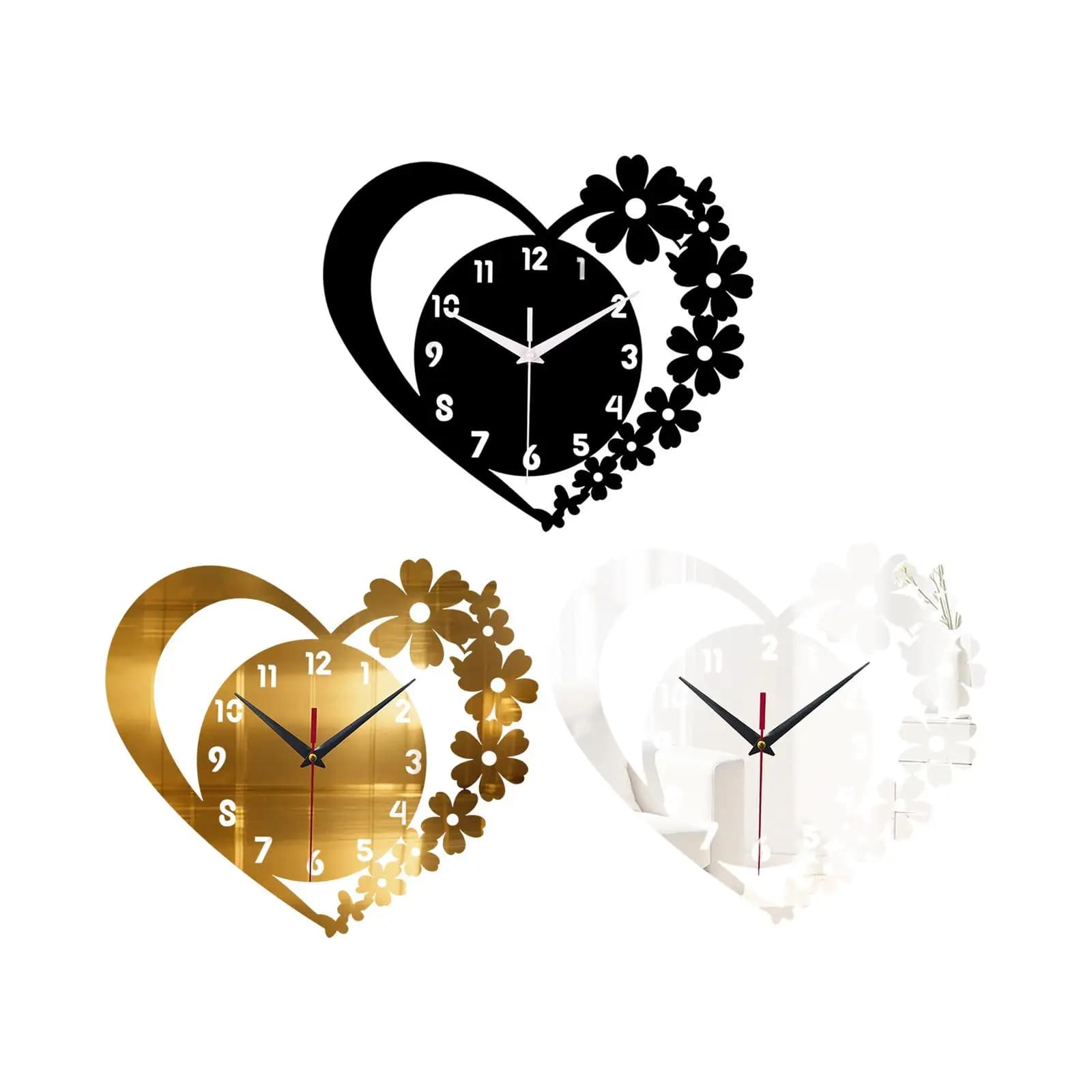 Love Heart wall clock, office acrylic silent wall clock, home decoration, kitchen