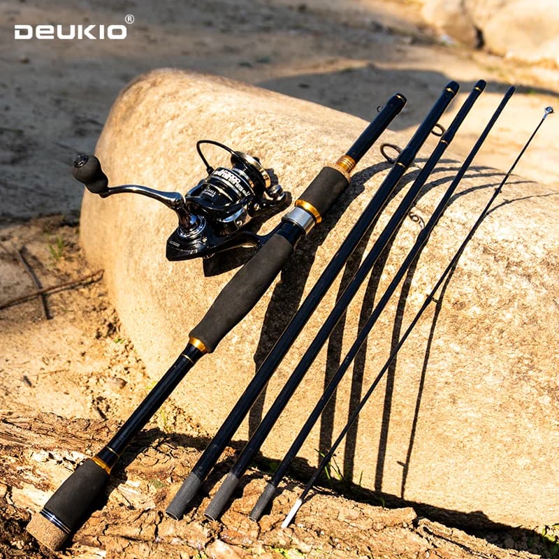 DEUKIO Set Fishing rod and reel 1.8-2.1m in Carbon Fiber, Spinning barrel and reel 5.2:1, Maximum 8kg for Freshwater and Salad