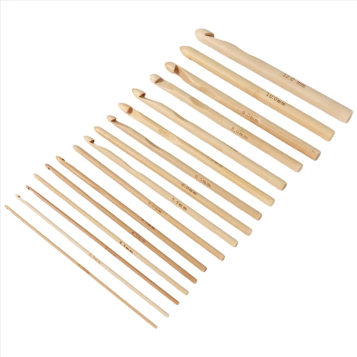 Set di 16 Ferri da Uncinetto in Legno per Lavoro a Maglia, 2.0 mm - 12.0 mm