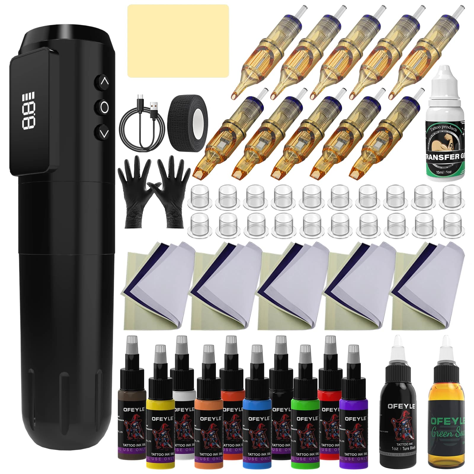 Professional Wireless Tattoo Machine Kit Rotary Pen With Ink Mixer Coreless Motor 10pcs Cartridges For Tattoo Artist