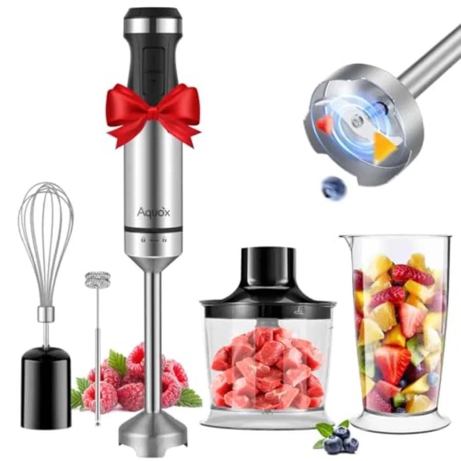 Frullatore a Immersione 5 in 1, Frullatore Portatile 1500W con 20 Modalità di Velocità e Turbo Boost, Motore Potente, Frullatore Elettrico con Tritatutto