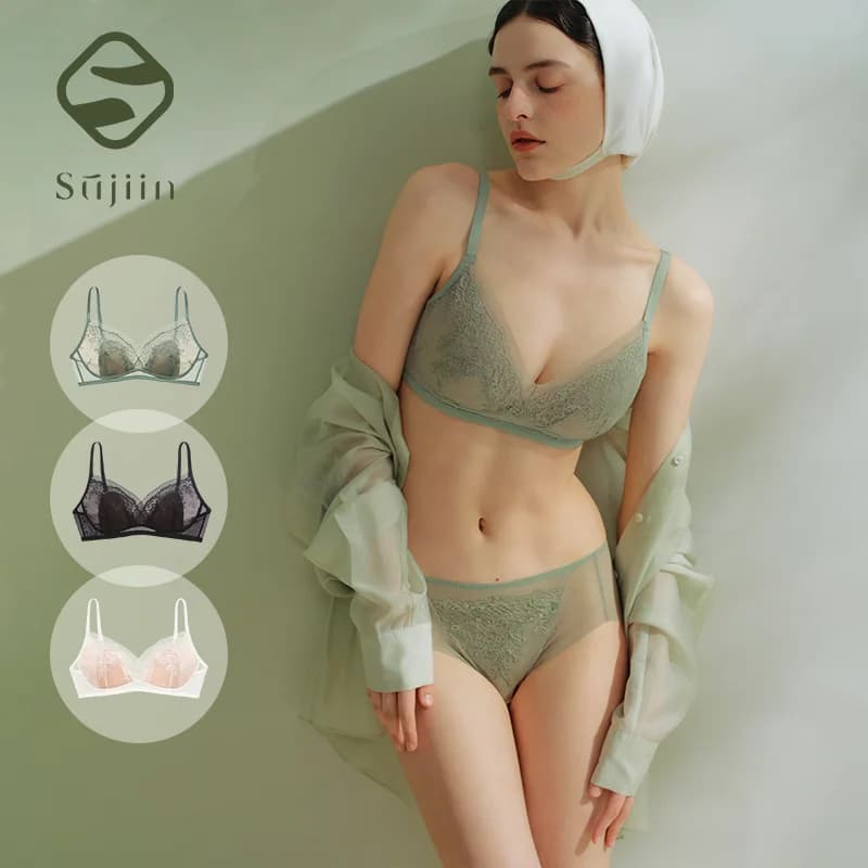 SUJIIN Plus Size Set reggiseno e slip sexy in pizzo per le donne Set di lingerie da donna con reggiseno push up minimizzatore ricamato con seni grandi