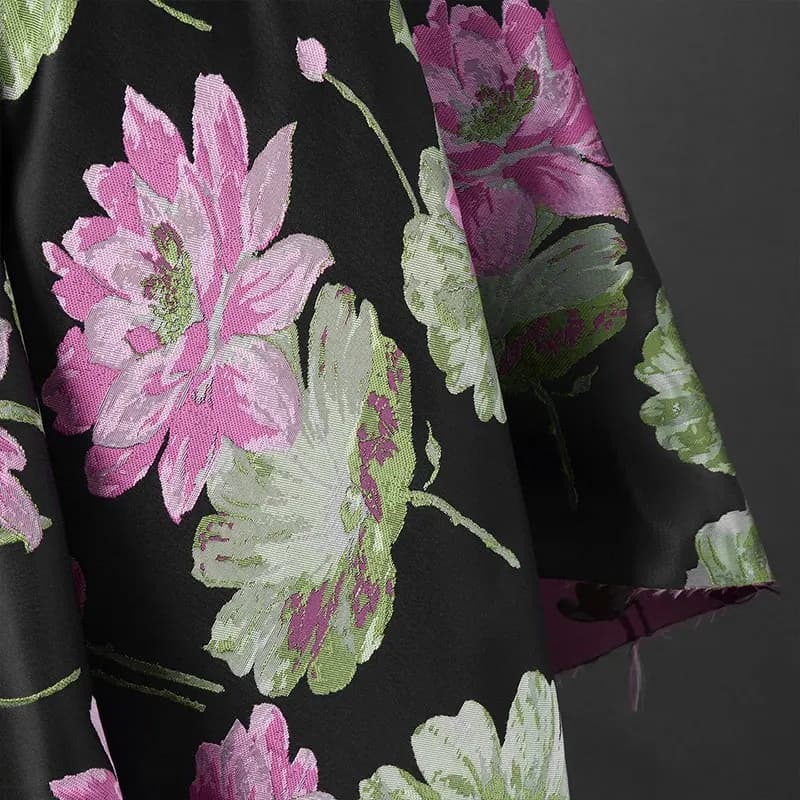 50/100x145cm Vintage Black Brocade Jacquard Fabric Lotus Chinese Style Jacket Vest Cheongsam Dress Soft Silky DIY Sewing Fabric