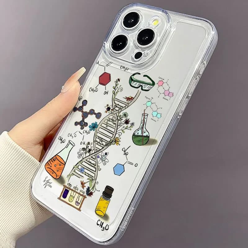 Custodia trasparente con struttura chimica per iPhone 16 15 14 13 12 Mini 11 Pro Max XS X XR 8 7 Plus Custodia morbida in silicone antiurto Funda