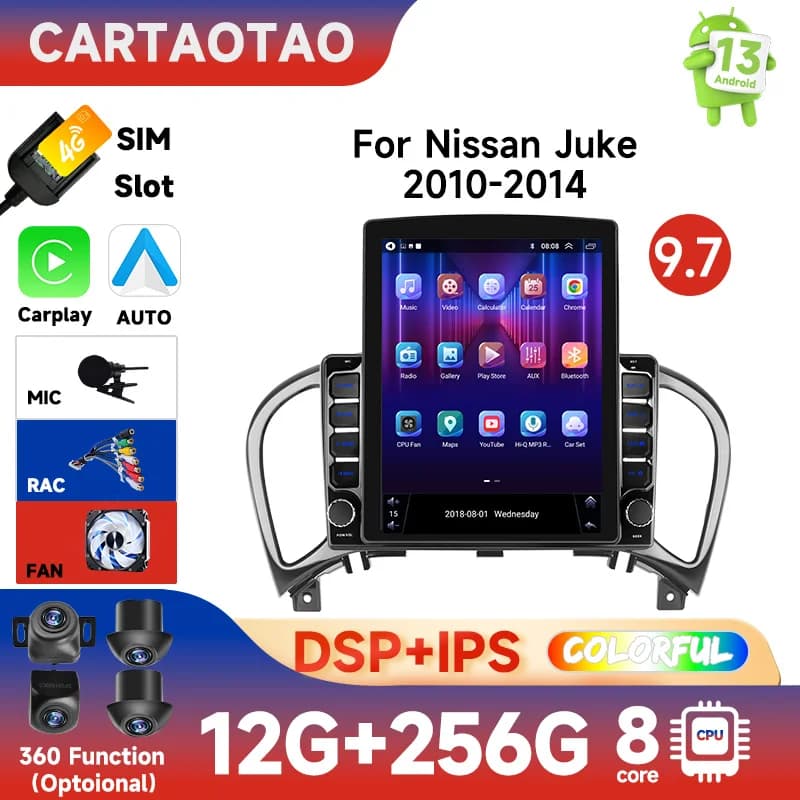 2din Android Car Radio Video Multimedia Player Navigation GPS 9.7" for Tesla screen stereo For Nissan JUKE 2010-2014 CarPlay 4G