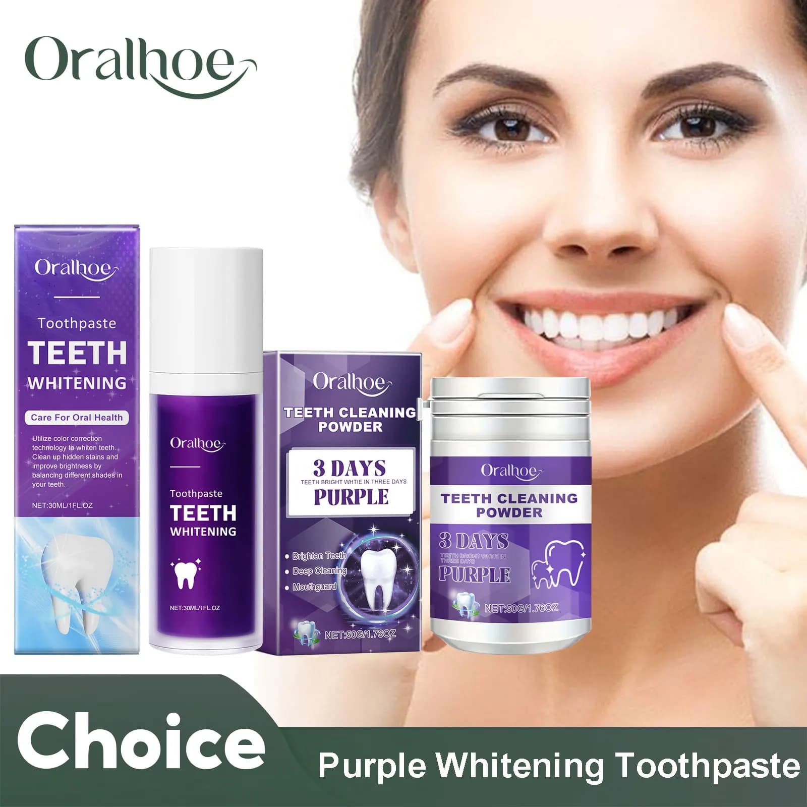 Purple Corrector Toothpaste Deep teeth cleaning Reduce plate stains Alito Refresh 5 days Teeth whitening powder