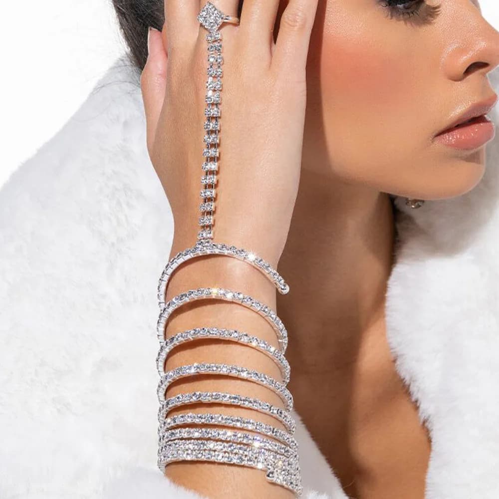 XSBODY Braccialetti a catena con dita in cristallo multistrato per donna Bracciale elasticizzato con strass Bracciale sul braccio superiore Regalo di gioielli da sposa