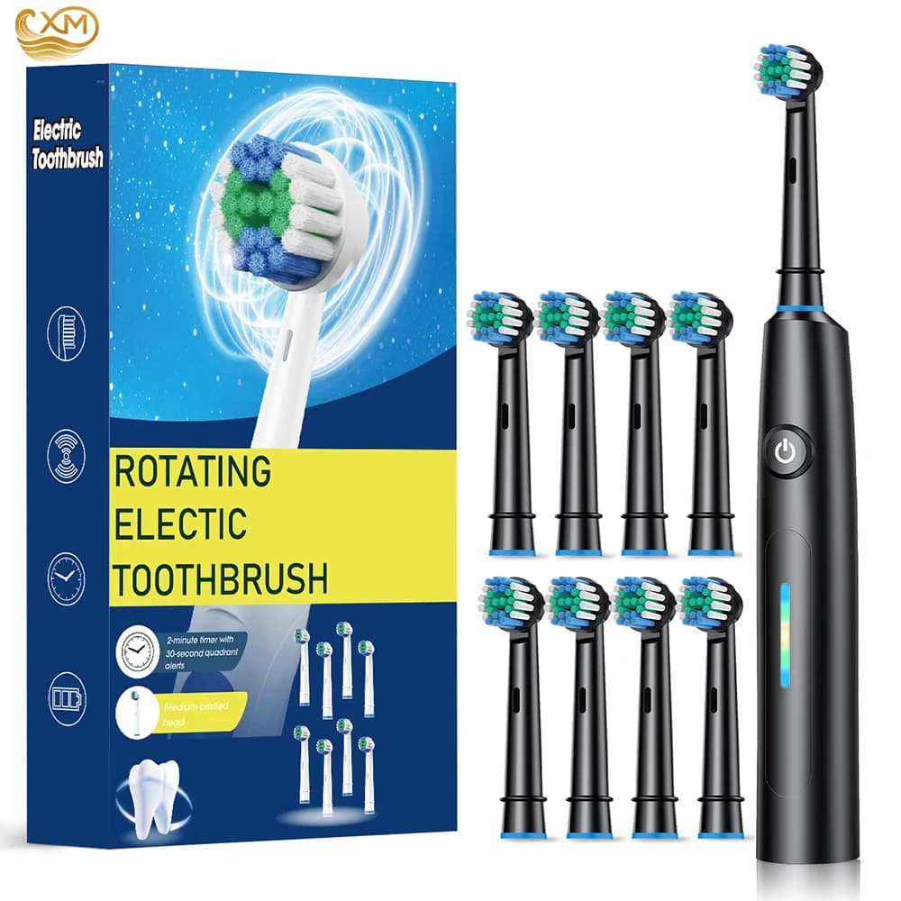 Rotating Electric Toothbrush for Adults with 8 Heads, Deep Cleaning, Rechargeable, with 2 Minute Intelligent Timer