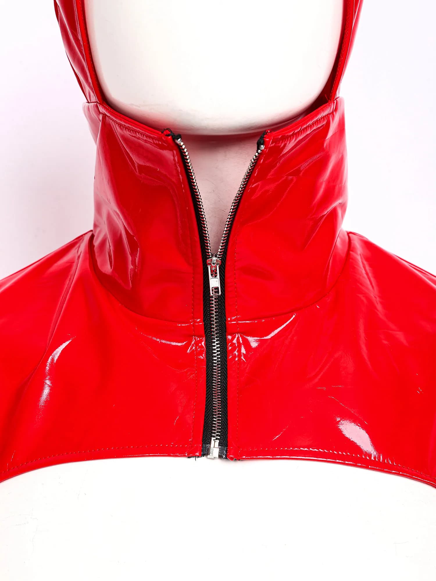 Top Corto da Uomo in Pelle PU con Cappuccio, Effetto Bagnato, Collo Alto, Cerniera Frontale, Cinghie Regolabili Sotto le Ascelle, Sottoveste che Mostra i Muscoli