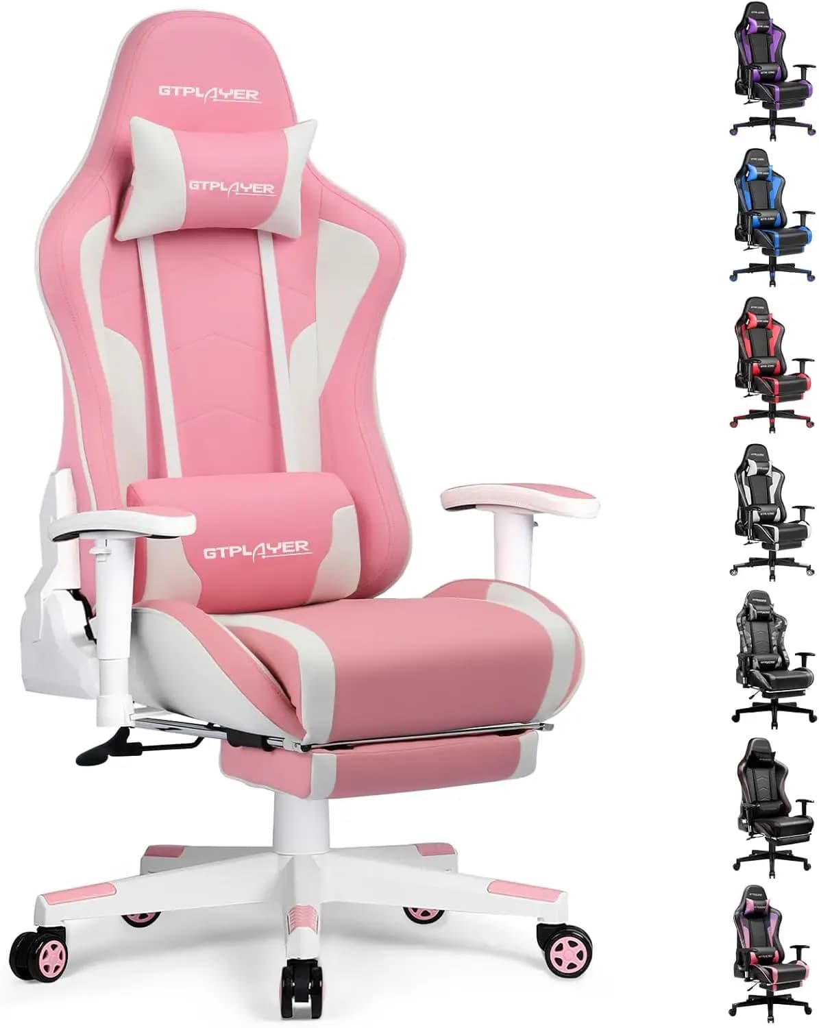 Sedia da Gaming con Poggiapiedi, Altoparlanti Bluetooth, Ergonomica per Ufficio, Rosa