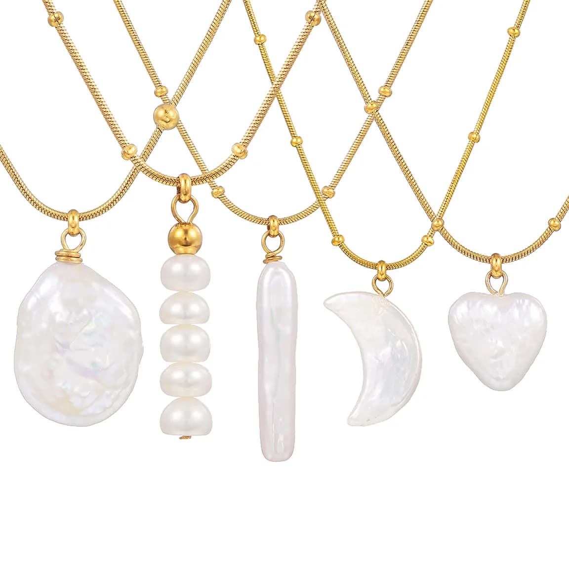 Collana con ciondolo di perle d'acqua dolce naturali Luna Cuore Croce Stick Collana con catena in acciaio inossidabile con pendolo di perle barocche Senza sbiadimento
