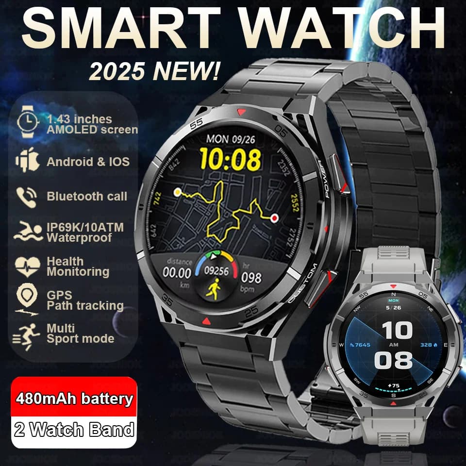 Dual-Band satellite GPS Sport Smart watch Man 1.43'''Schermo HD Heart rate Compass 10ATM Waterproof Swimming Smartwatch 2025 New