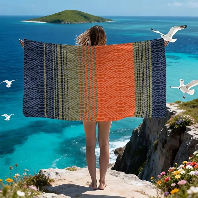 Telo Mare Bohemien Tribale Geometrico con Stampa Etnica Sfumata, Asciugatura Rapida, Anti-Sabbia, Assorbente per Viaggi Estivi e Vacanze al Mare