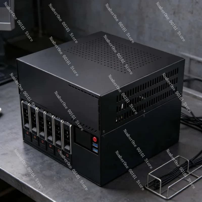 Q6 MATX NAS Case 6×3.5"+2×2.5" HDD SSD Bays Built-in 2.4 Inch Front LCD Secondary Screen Home Storage Server Chassis