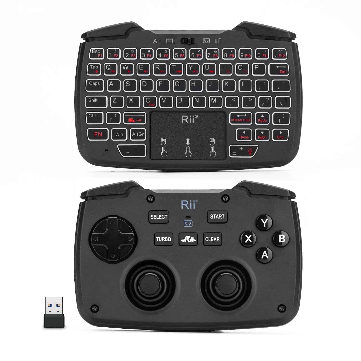 Rii RK707 Controller di gioco portatile wireless da 2,4 GHz Tastiera Mouse Combo Funzione Turbo per PC/Raspberry pi2/Android TV Google/TV