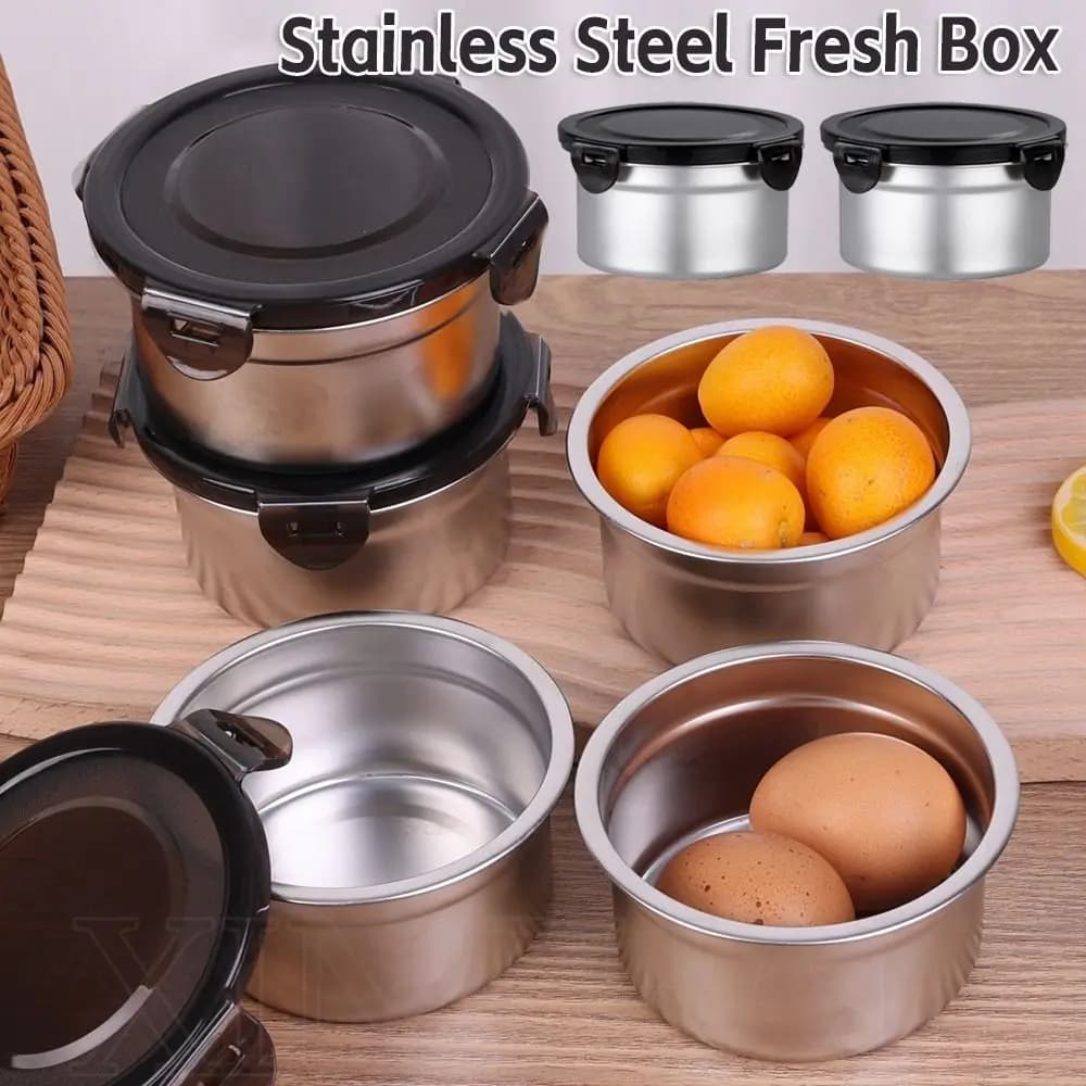 Contenitore per alimenti in acciaio inossidabile scatola per il pranzo per la conservazione della freschezza ciotola rotonda frigorifero da cucina scatola per la preparazione dei pasti per il pranzo utensili da cucina