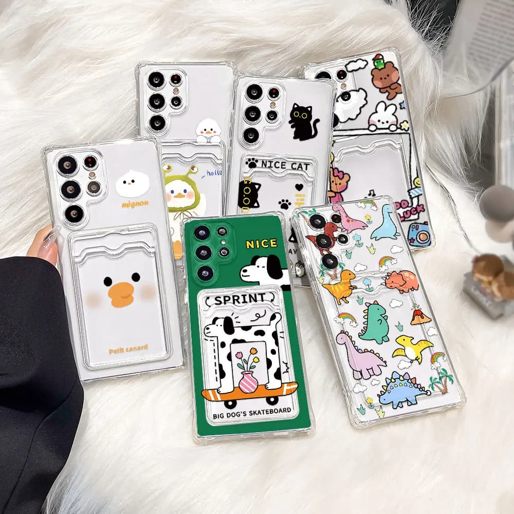 Card Holder Case For Samsung A56 5G A55 A06 A05s A36 A16 A15 A05 A35 A34 A26 A53 A52 A33 A32 A14 A13 A25 Silicone Animal Cover