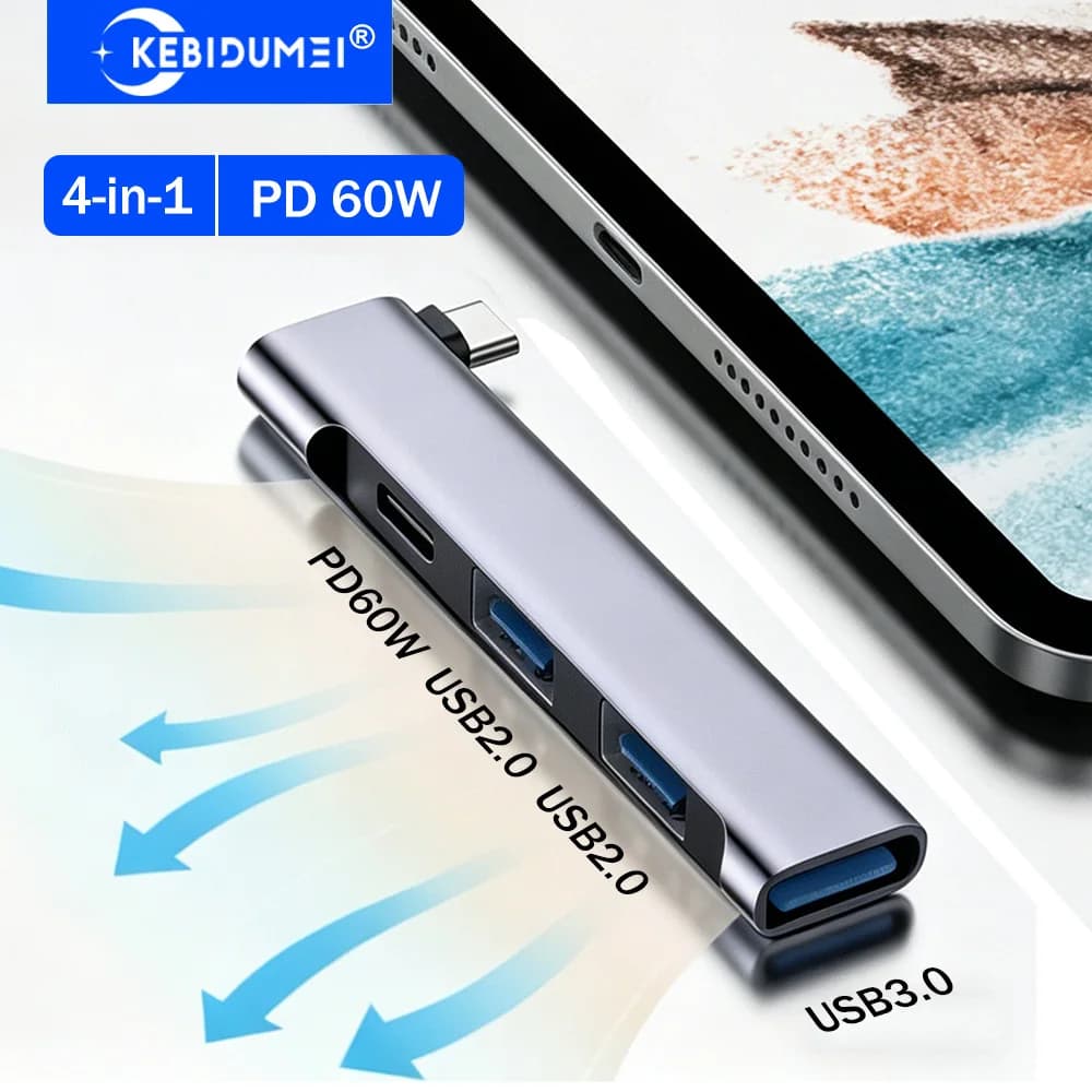 KEBIDUMEI Docking Station USB C a 4 porte da tipo C a PD 60W Adattatore USB 3.0 5Gbps OTG USB 3.0 2.0 Splitter per PC Tablet Macbook