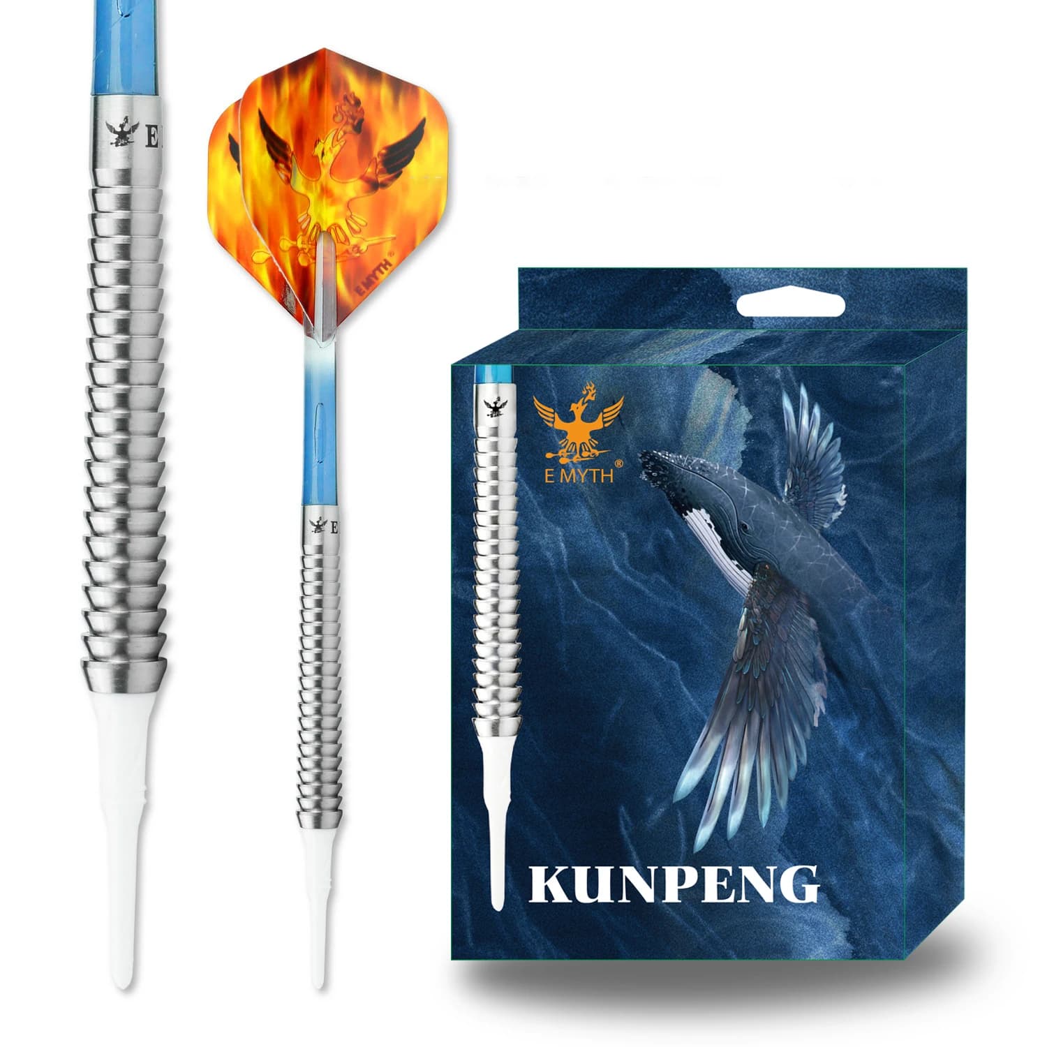 EMYTH KUNPENG Serie 3 pz/Set Freccette con Punta Morbida in Acciaio al Tungsteno 90% 18g Resistenti alle Cadute, Colore Argento, per Competizione e Allenamento