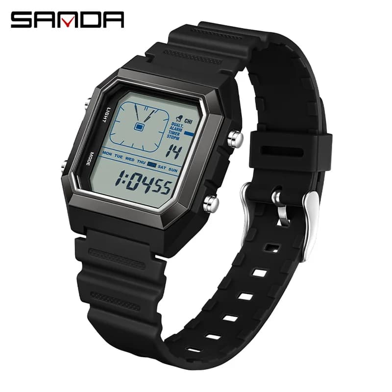 SANDA 6307 dei nuovi uomini digitale multifunzionale luce notturna timer calendario sport all'aria aperta studente impermeabile orologio elettronico reloj