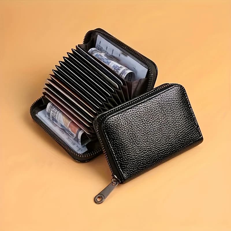 Porta Carte | Portafoglio Unisex con Protezione RFID | Scomparti multipli, design ultrasottile con chiusura a cerniera | Un modello nero sicuro ed elegante M