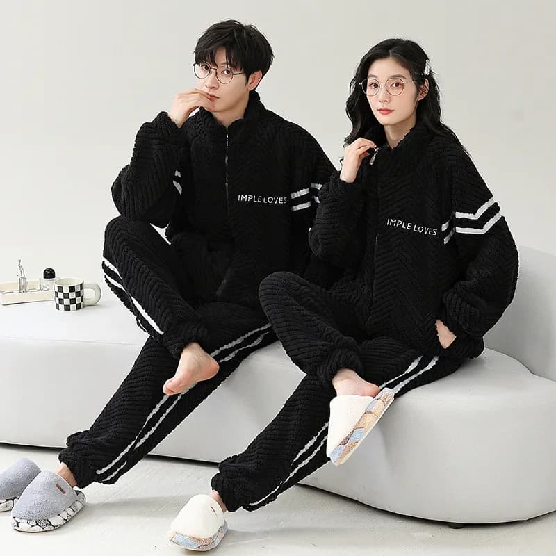 Indumenti da notte in flanella per coppie Cardigan coreano con cerniera Pigiama da uomo Pigiama da donna Set Top da notte lungo Pantalone da notte pareja hombre