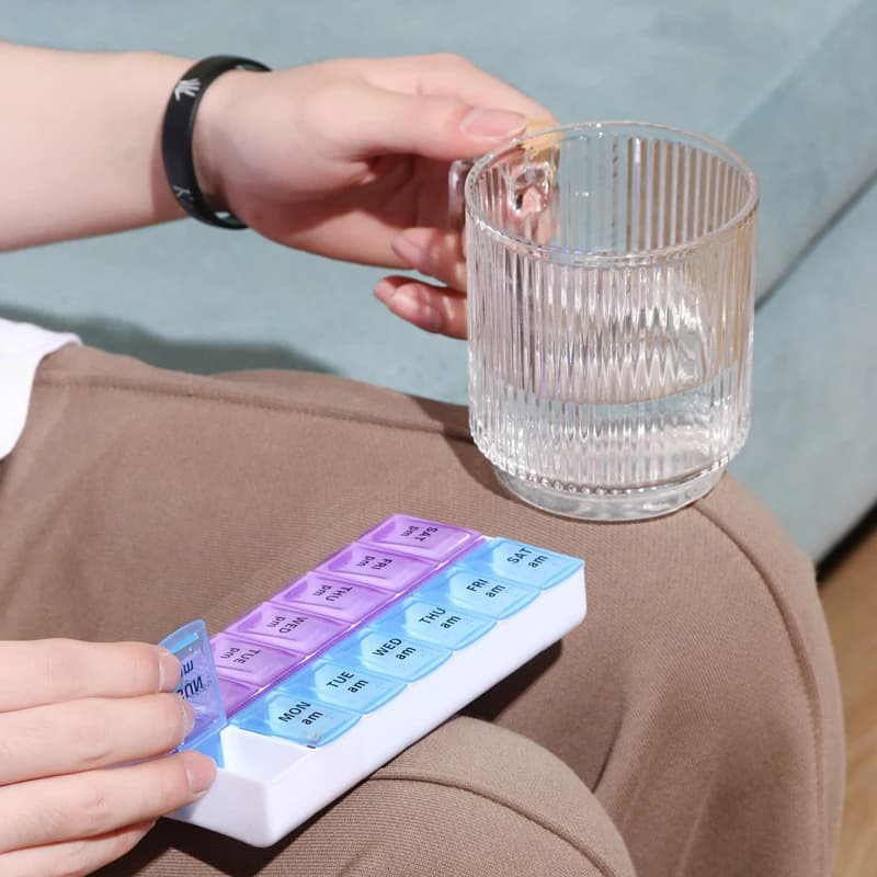 Portable Travel Pocket Size Weekly 14 Grids Pill Organizer Medicine Storage Container For Vitamin Tablets Daily Supplement Accessory