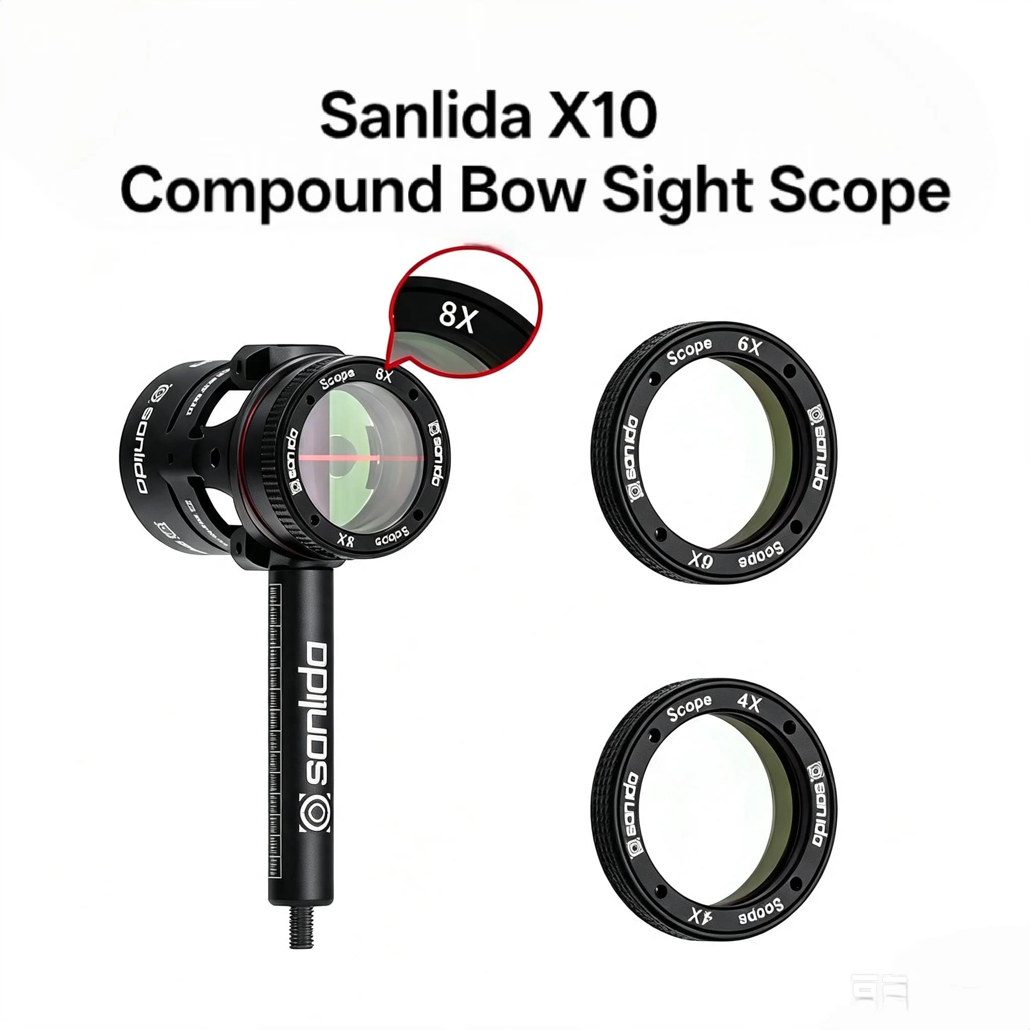 SANLIDA Scope Lens Part With Frame 6X 8X Magnified For X10 Compound Bow Sight Scope Accuracy Target Or Field Archery Shooting