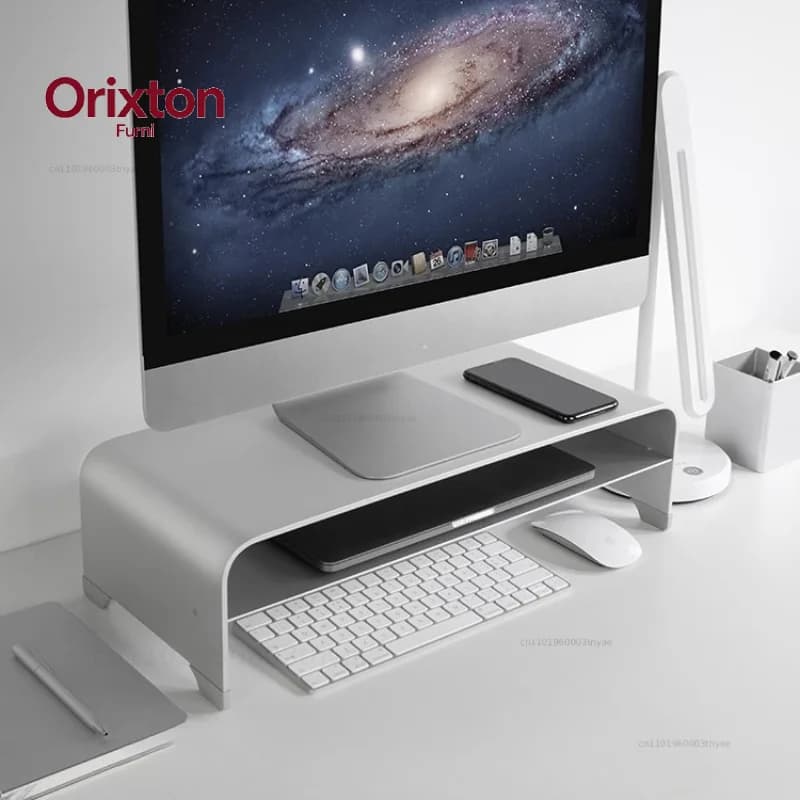 Aluminum Alloy Monitor Riser Stand Premium Ergonomic Desk Organizer Laptop Screen Holder with Storage Workstation Metal Base