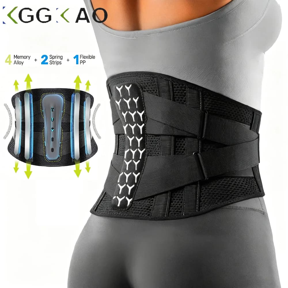 Adjustable Lumbar Support Belt, Breathable Mesh Back Brace With Steel Plates, Sports Waist Support for Gym Basketball Running