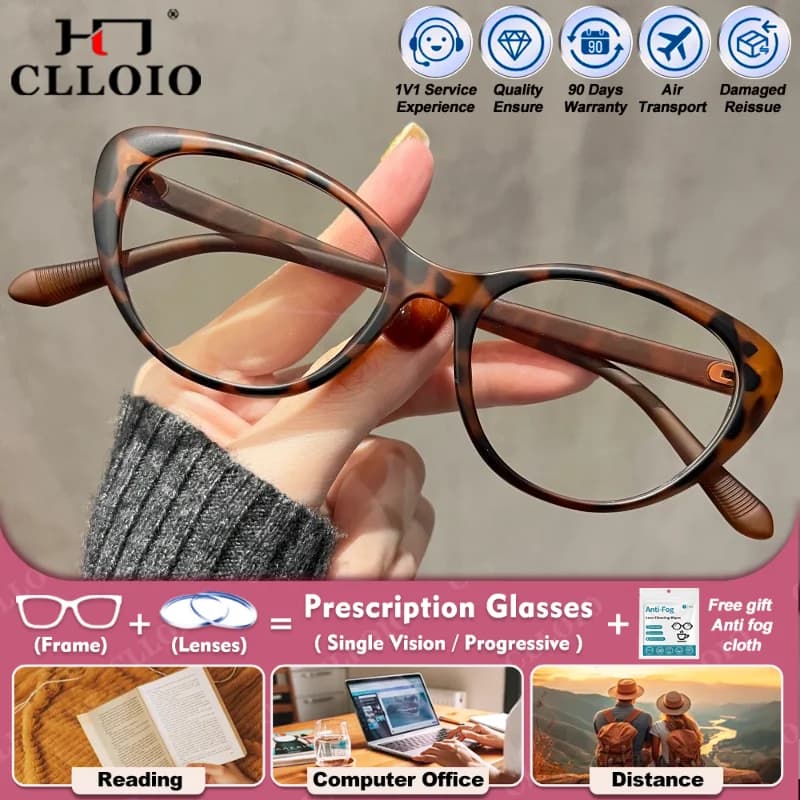 CLLOIO Currents Cat Eye Design Occhiali da vista Donna Anti Blue Ray Occhiali ottici fotocromatici Occhiali da lettura progressivi