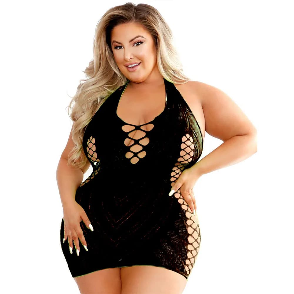 Porno Plus Size Sexy Clubwear abiti a rete aderente notte vestito caldo biancheria intima donna vestito trasparente erotico