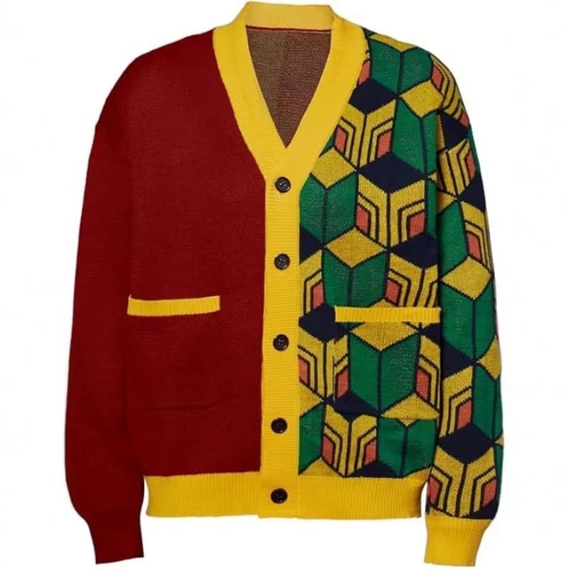Maglione Pullover e Cardigan in Maglia con Bottoni Demon Slayer Kimetsu No Yaiba, Morbido Maglione in Acrilico per Fan Anime e Adolescenti
