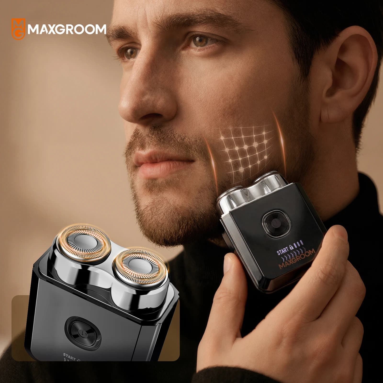 Rasoio elettrico MAXGROOM con testina a doppio anello 360 ° Regolabarba Galleggiante Impermeabile IPX6 con Display Intelligente Ricaricabile per Tutto il Corpo