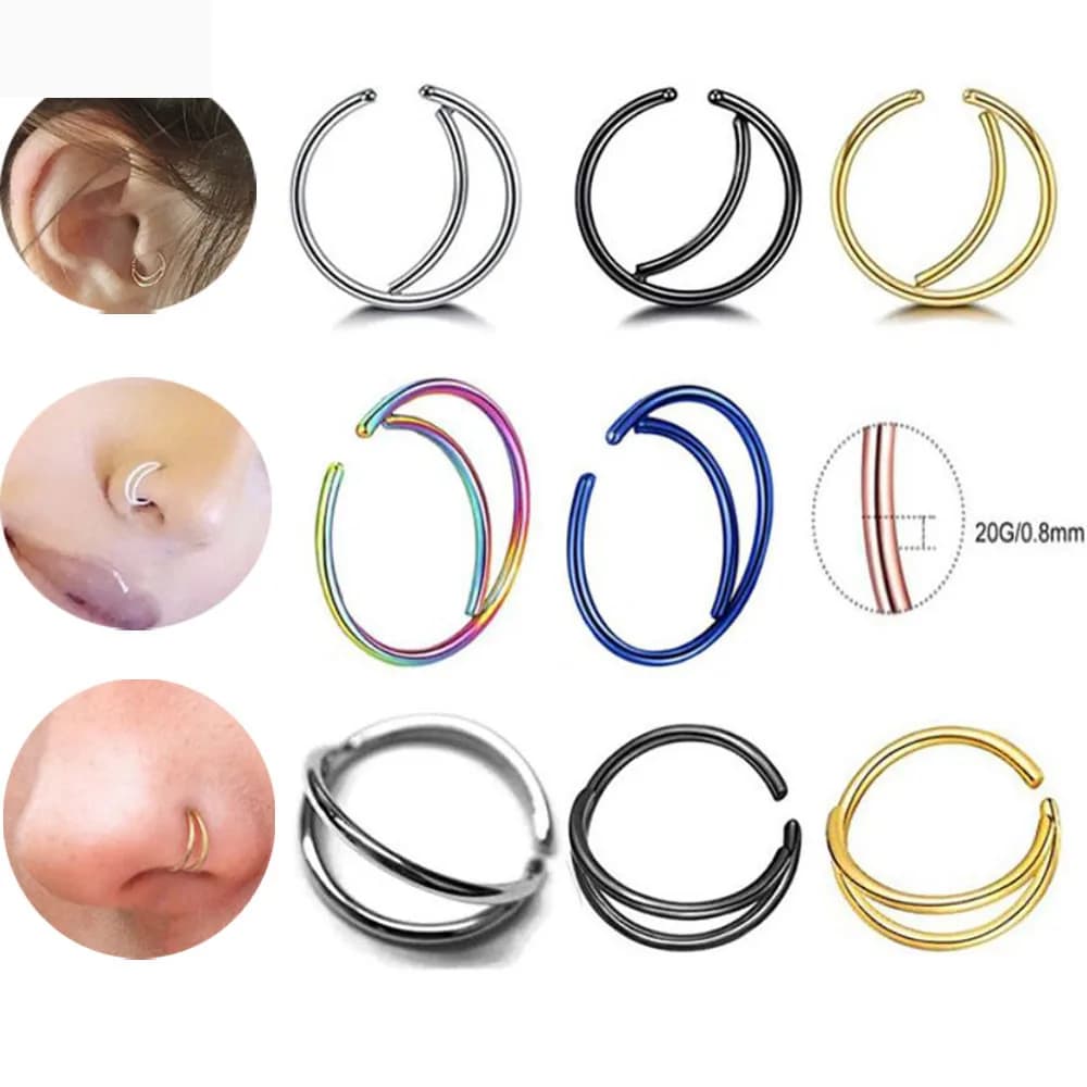 1 pz Anello per Naso a Mezzaluna, Piercing per Septum, Clip per Labbra, Anello per Cartilagine dell'Orecchio, Gioielli alla Moda 20G