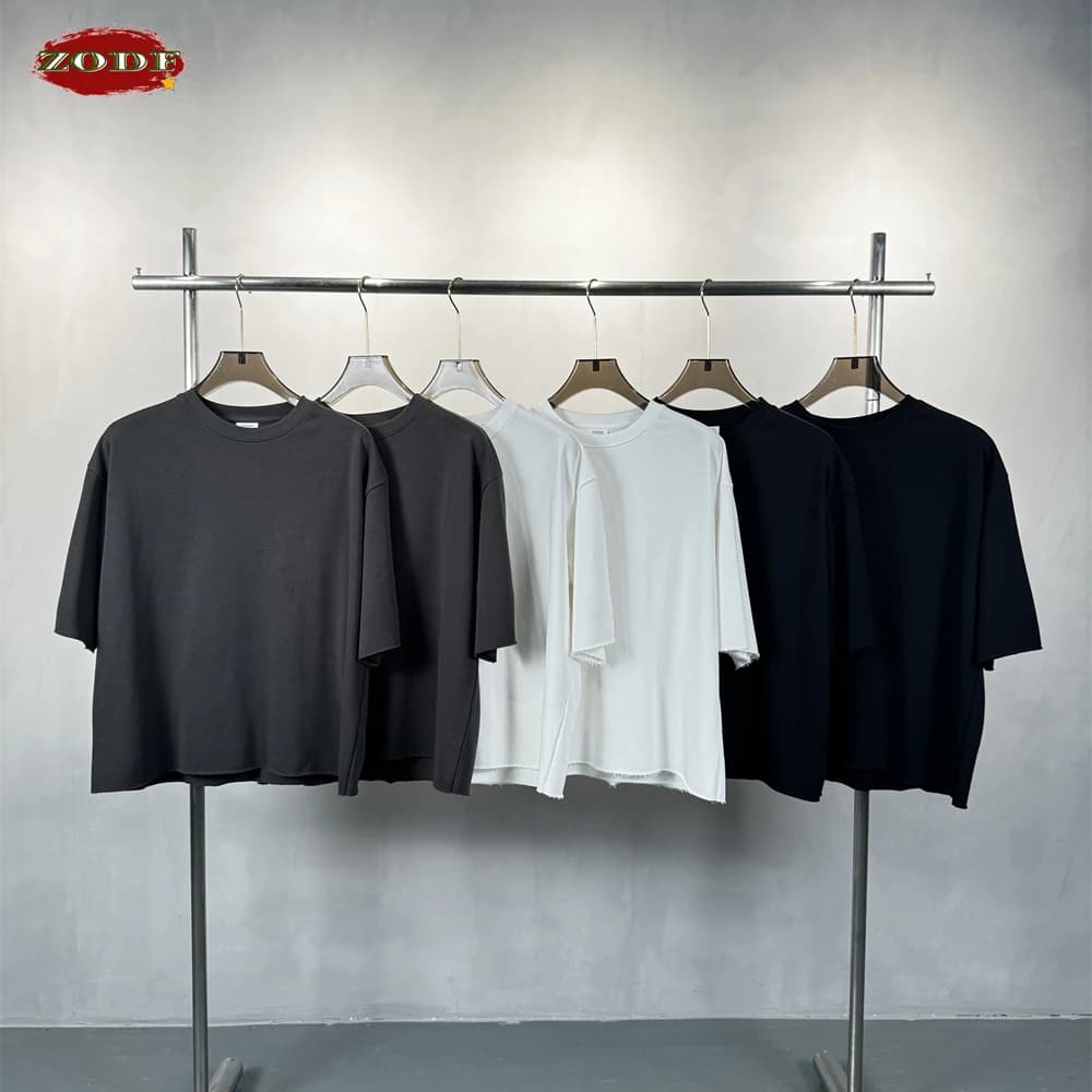 ZODF New 2026 Summer Man Boxy Terry T-Shirts Unisex High Street Loose Edge 280gsm Short Sleeve T Shirt Brand Tops HY0044