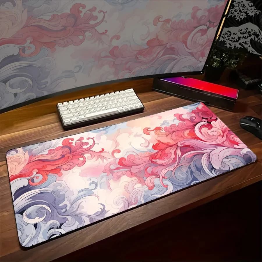 Tappetino per mouse XXL con piume artistiche, per tastiere da gaming, tappetino da scrivania grande per giocatori, setup 900x400, tappetino per computer Cloud