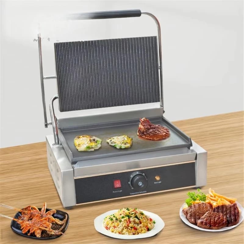 Non-stick commercial single head oven, full groove stainless steel body oven, sandwich panini oven, electric contact type